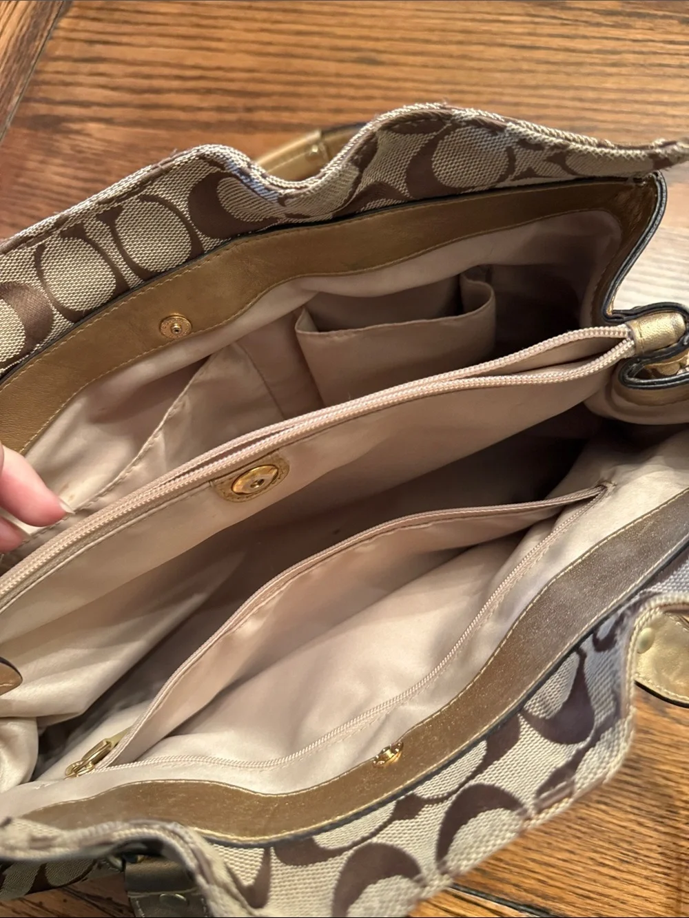 Coach bratz Y2K Tan Signature Jacquard Shoulder Bag with Gold Trim